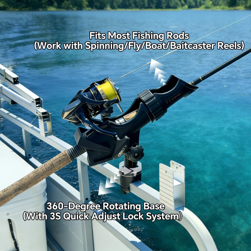 Hitorhike Fishing Rod Holder Universal Fit Kit with Mount Allows for 360-degree Adjustment Kayak Fishing Boat Powerlock Rod Holder (Fishing Rod Holder x2+Round□ Rail Mount x2) - Image 2